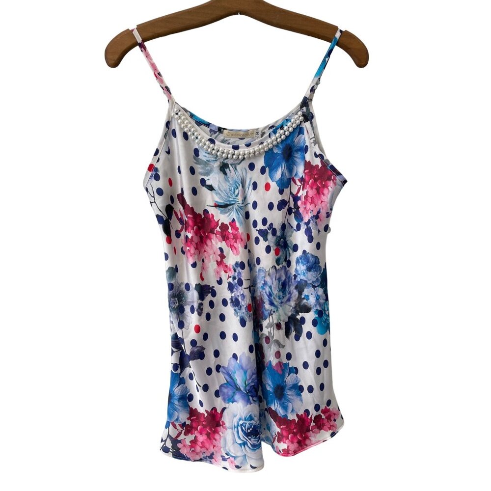 Chocolateen Cami Top Size Medium Floral Pearl Polka Dot Boho Summer Beach Retro
